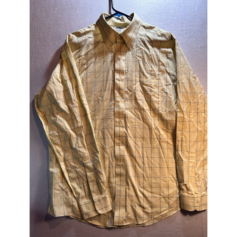 Brooks Brothers Classic Men's Plaid Button-Up Shirt Yellow/Blue 16.5-36